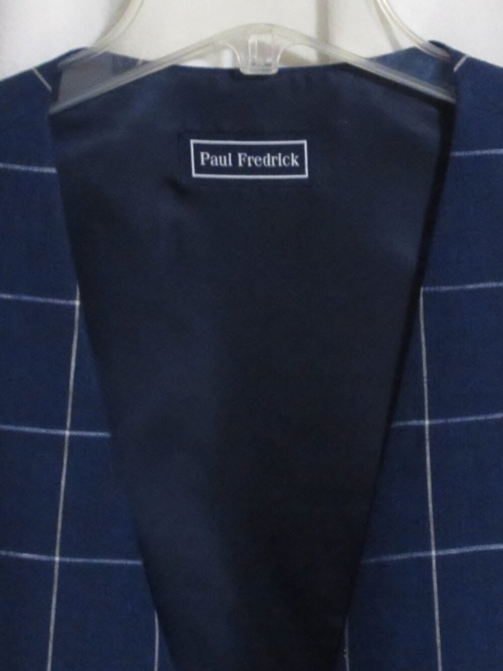 NEW Men's PAUL FREDRICK Navy Blue, Beige & White Linen Vest 46T 46 T Orig $199 - Picture 2 of 4